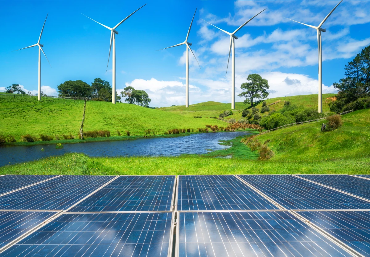 Renewable energy landscape with solar and wind