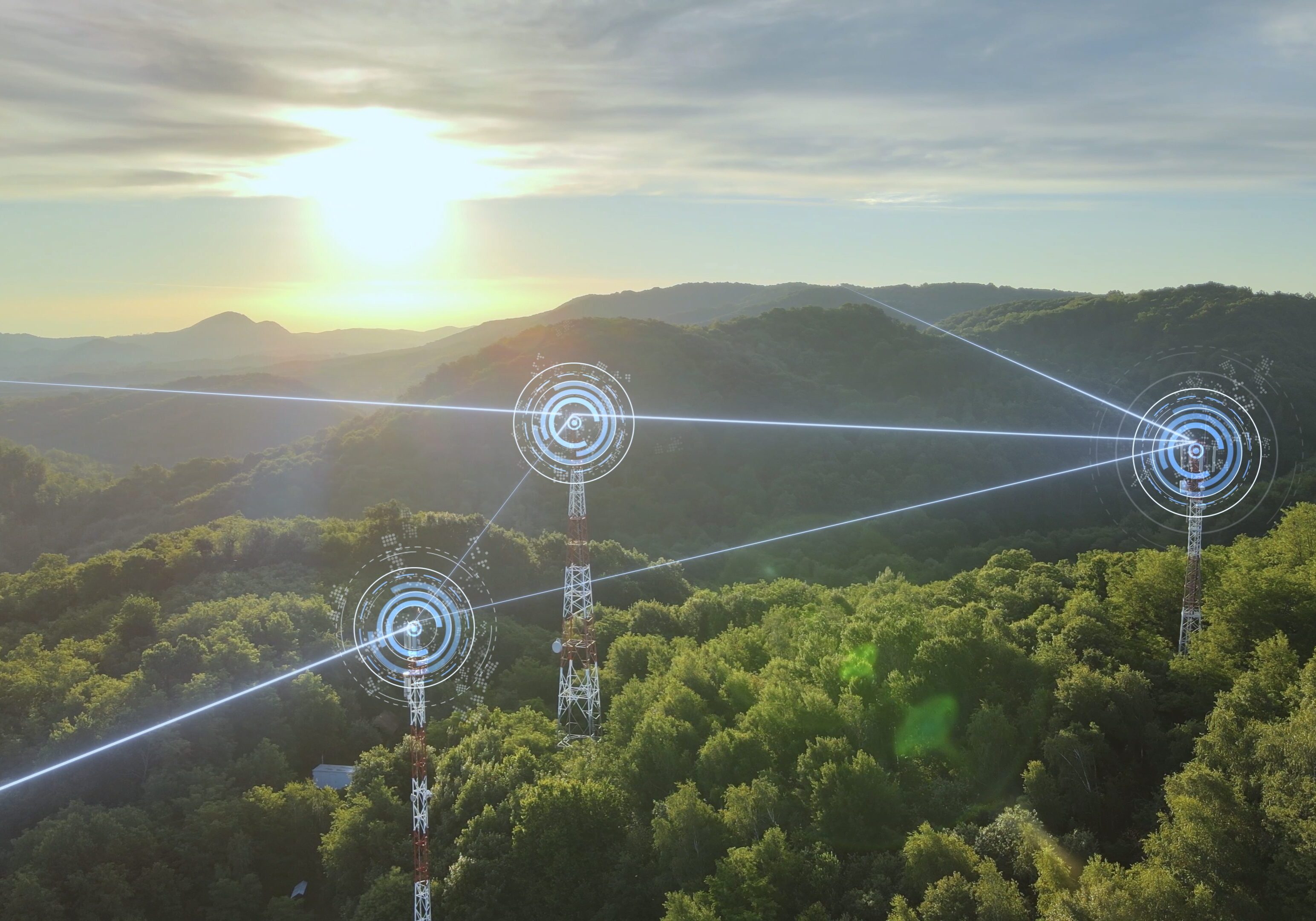 Telecommunication transmission towers, internet signal connection concept