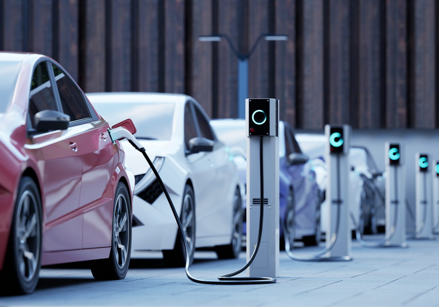 Generic electric car charging on a city street