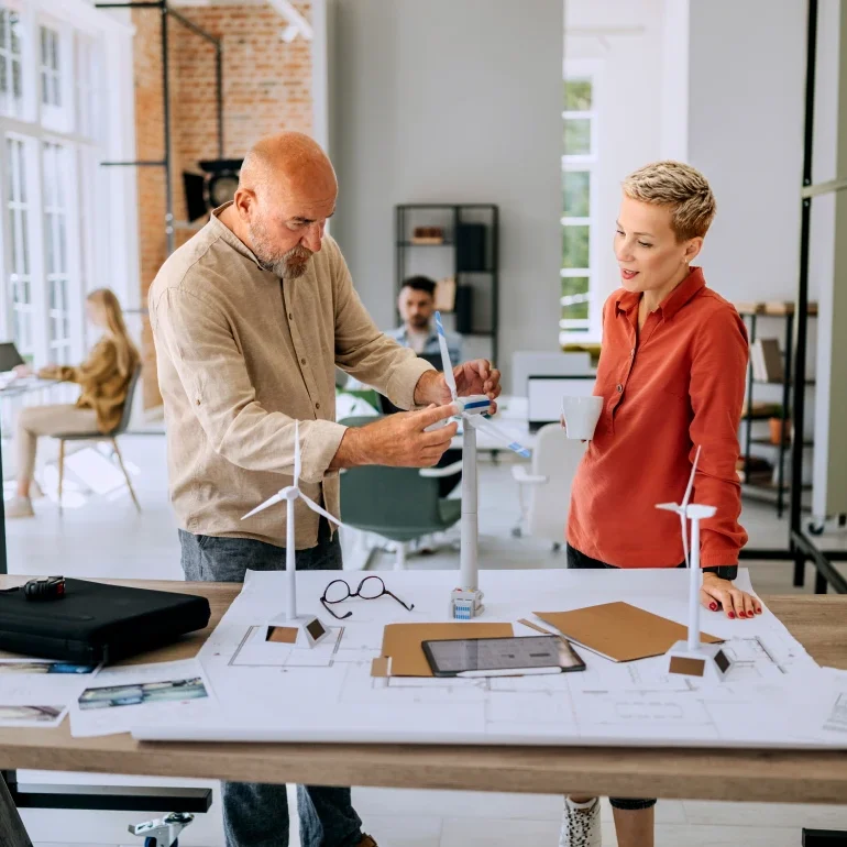 Team collaborating on sustainable energy project